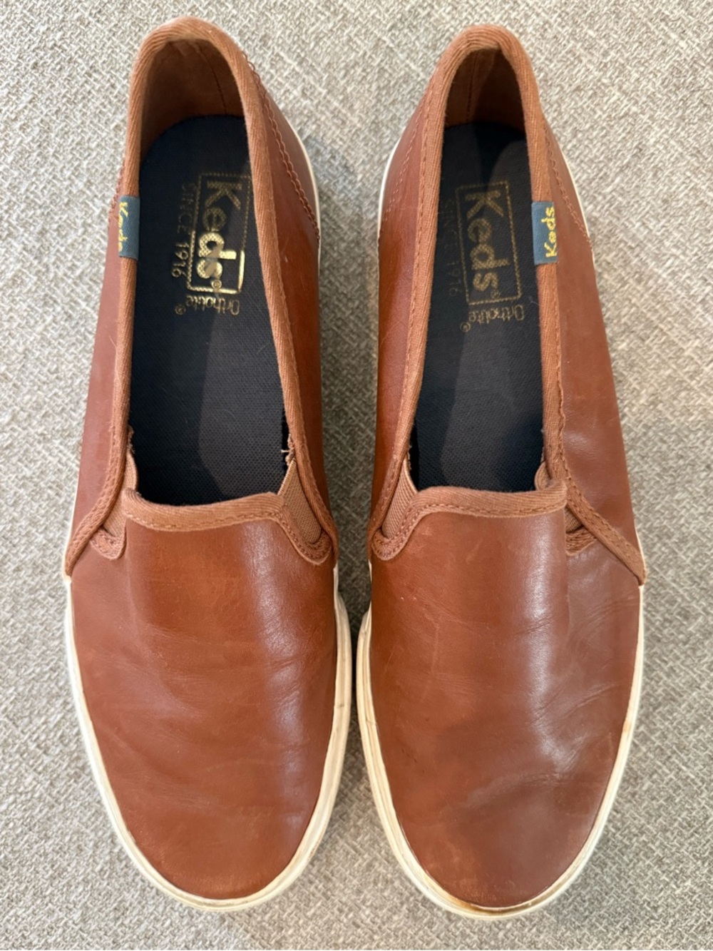 Keds Slip On Leather Sneakers Womens 8.5 Brown Good Ortholite WH59249 Low Top